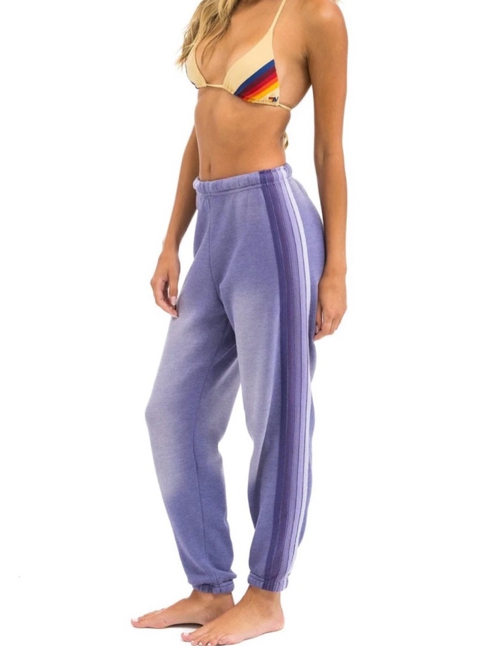 Aviator Nation 5 Stripe Joggers XS Faded Grape Rare Color Soft Fleece